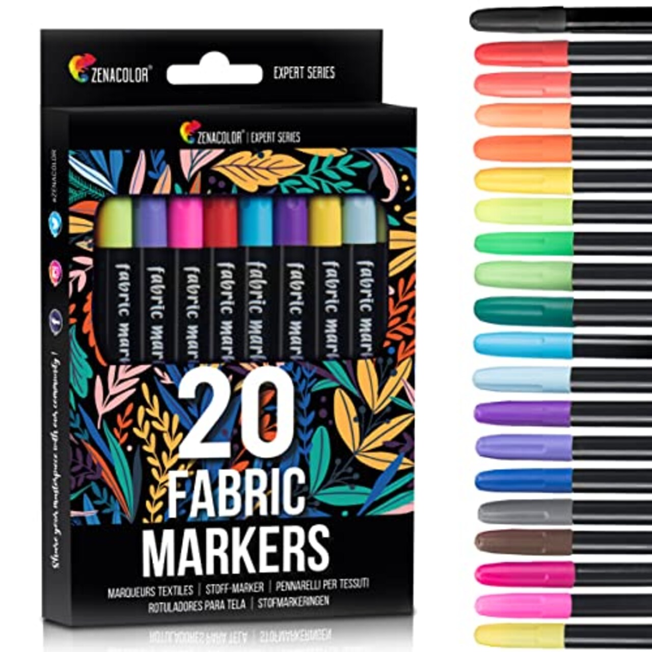 Zenacolor 20 Fabric Markers Pens Set - Non Toxic, Indelible and